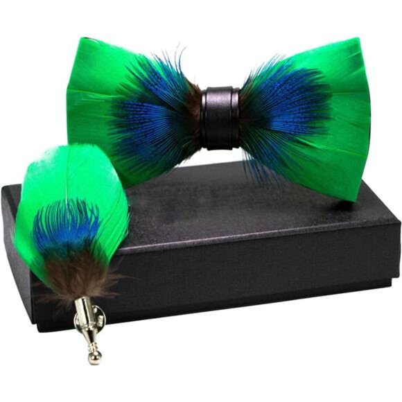 Handmade Feather Pre-tied Bow tie Green